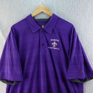 Nike Dri-FIT New Orleans Saints Mens XL NFL‎ Football Purple Striped Polo Shirt